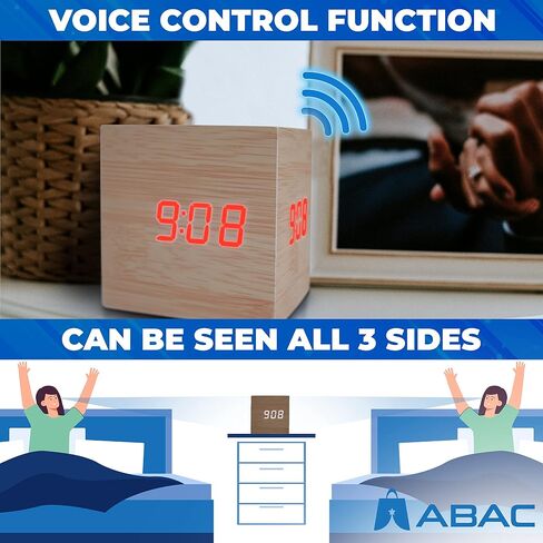 ساعة منبه ABAC - ساعة خشبية حديثة لمنضدة ومكتب - ساعة جمالية ثلاثية الجوانب مع ميزة التنبيه - وظيفة التحكم الصوتي - ساعة مكتب رقمية قابلة للتعديل ... in Saudi Arabia