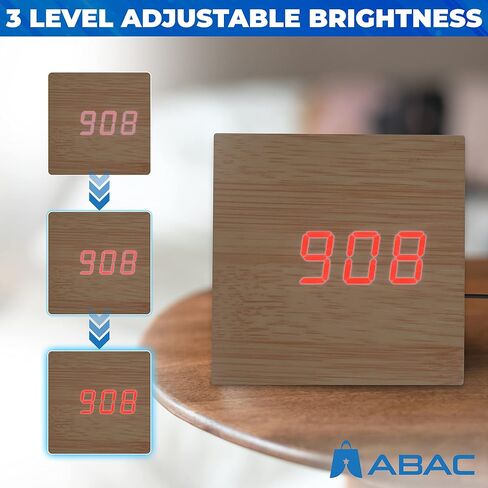ساعة منبه ABAC - ساعة خشبية حديثة لمنضدة ومكتب - ساعة جمالية ثلاثية الجوانب مع ميزة التنبيه - وظيفة التحكم الصوتي - ساعة مكتب رقمية قابلة للتعديل ... in Saudi Arabia
