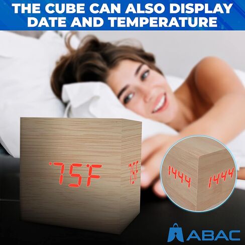 ساعة منبه ABAC - ساعة خشبية حديثة لمنضدة ومكتب - ساعة جمالية ثلاثية الجوانب مع ميزة التنبيه - وظيفة التحكم الصوتي - ساعة مكتب رقمية قابلة للتعديل ... in Saudi Arabia