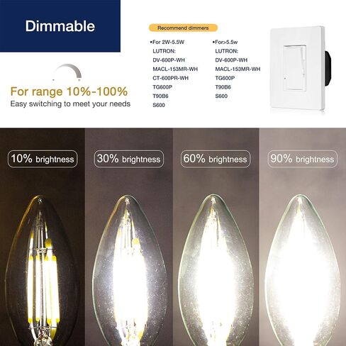 FLSNT 100W Equivalent Candelabra LED Bulbs 5000K Daylight, Dimmable LED Chandelier Light Bulbs for Dining Room, Living Room, Porch, 800LM, E12 Base, 6 Pack in Kuwait