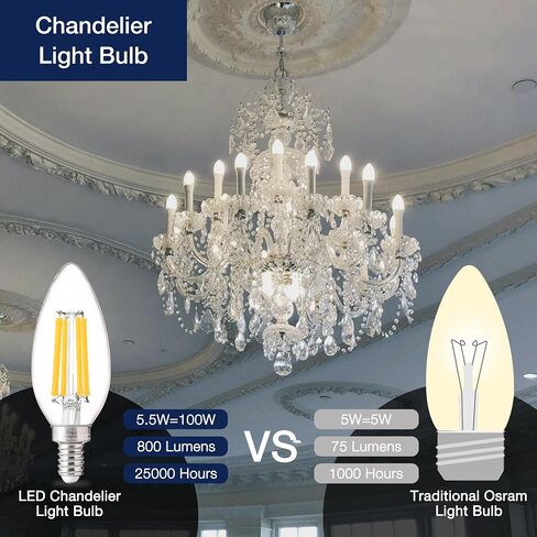 FLSNT 100W Equivalent Candelabra LED Bulbs 5000K Daylight, Dimmable LED Chandelier Light Bulbs for Dining Room, Living Room, Porch, 800LM, E12 Base, 6 Pack in Kuwait