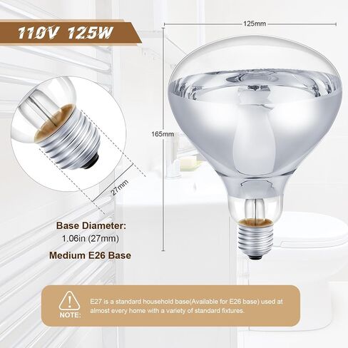 6 Pcs 110V Clear Infrared Heat Bulbs Heat Lamp Bulbs Medium E26 Base, Infrared Heat Flood Light Bulbs for Bathroom Food Puppies Chickens Brooder Pets in Saudi Arabia