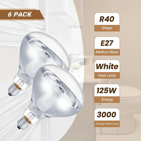 6 Pcs 110V Clear Infrared Heat Bulbs Heat Lamp Bulbs Medium E26 Base, Infrared Heat Flood Light Bulbs for Bathroom Food Puppies Chickens Brooder Pets in Saudi Arabia