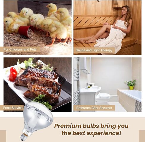 6 Pcs 110V Clear Infrared Heat Bulbs Heat Lamp Bulbs Medium E26 Base, Infrared Heat Flood Light Bulbs for Bathroom Food Puppies Chickens Brooder Pets in Saudi Arabia