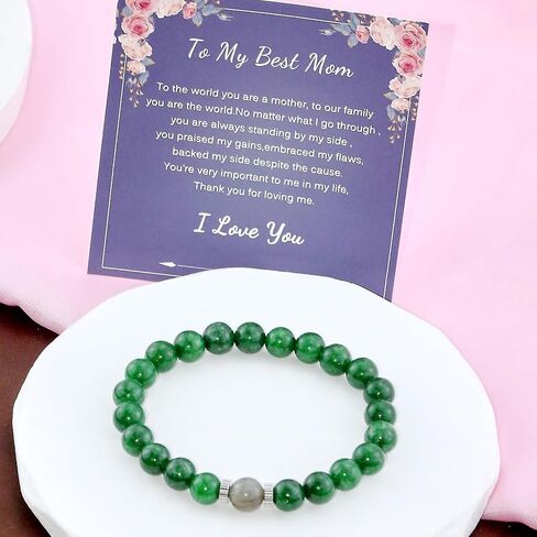 Mother's Day Gifts for Mom Mothers Day Bracelet from Daughter Natural Stone MaMa Bracelet Elegant Mom Bracelets for Women Birthday Gifts (Jade) in Saudi Arabia
