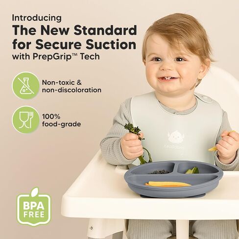 KeaBabies 2-Pack Baby Silicone Bibs and Suction Plates for Baby, Toddler - Waterproof, Easy Wipe Silicone Bib for Babies - 3-Pack 100% Silicone Divided Baby Plates with Suction, BPA Free Plates in Saudi Arabia