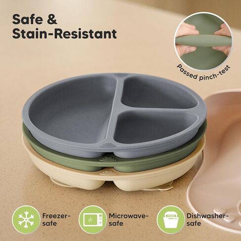 KeaBabies 2-Pack Baby Silicone Bibs and Suction Plates for Baby, Toddler - Waterproof, Easy Wipe Silicone Bib for Babies - 3-Pack 100% Silicone Divided Baby Plates with Suction, BPA Free Plates in Saudi Arabia