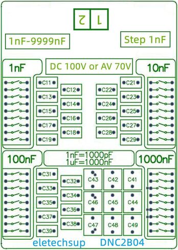 لوحة مكثف قابلة للبرمجة مكونة من 4 أرقام 1nF-9999nF مكثف فيلم بولي بروبيلين قابل للتعديل DC100V AC70V (DNC2B04) صندوق سعة لوحة مكثف قابلة للبرمجة in Kuwait