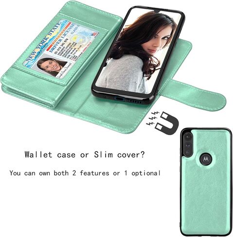 NJJEX لهاتف Moto E Case 2020، حافظة محفظة Motorola E 2020 مقاس 6.2 بوصة، [9 فتحات للبطاقات] حامل بطاقة ائتمان فاخر من جلد البولي يوريثان لبطاقة الهوية [قابل للفصل] غطاء هاتف مغناطيسي وحبل [أسود] in Saudi Arabia