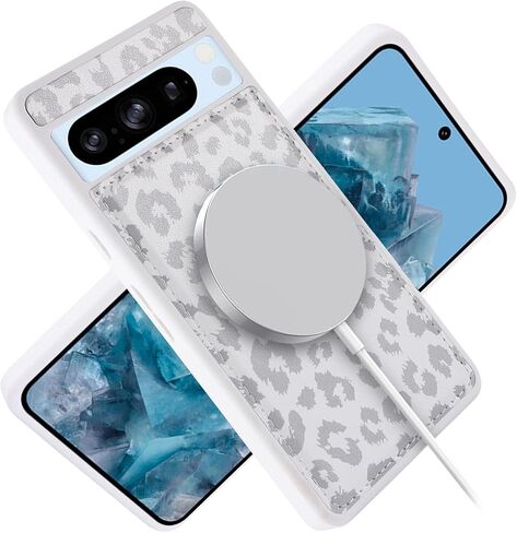 حافظة لهاتف Google Pixel 8 Pro مع حامل بطاقة الائتمان، تناسب محفظة Pixel 8 Pro الجلدية للنساء، محفظة متوافقة قابلة للفصل 2 في 1 للرجال - أبيض ليوبارد in Saudi Arabia
