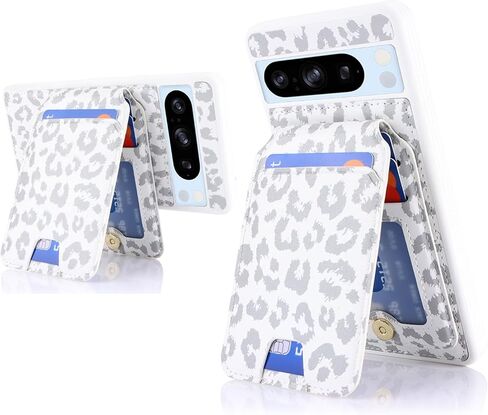 حافظة لهاتف Google Pixel 8 Pro مع حامل بطاقة الائتمان، تناسب محفظة Pixel 8 Pro الجلدية للنساء، محفظة متوافقة قابلة للفصل 2 في 1 للرجال - أبيض ليوبارد in Saudi Arabia