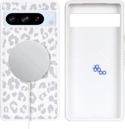 حافظة لهاتف Google Pixel 8 Pro مع حامل بطاقة الائتمان، تناسب محفظة Pixel 8 Pro الجلدية للنساء، محفظة متوافقة قابلة للفصل 2 في 1 للرجال - أبيض ليوبارد in Saudi Arabia