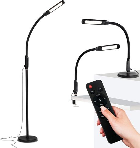 Brightech Vista 3-in-1 Desk Lamp for Living Rooms, LED Floor Lamp, Tall Lamp with Remote Control, Work Light for Documents, Standing Lamp with Flexible & Adjustable Gooseneck for Reading and Crafts in Saudi Arabia