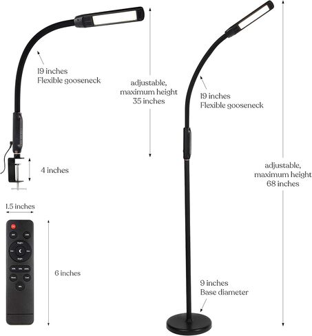 Brightech Vista 3-in-1 Desk Lamp for Living Rooms, LED Floor Lamp, Tall Lamp with Remote Control, Work Light for Documents, Standing Lamp with Flexible & Adjustable Gooseneck for Reading and Crafts in Saudi Arabia