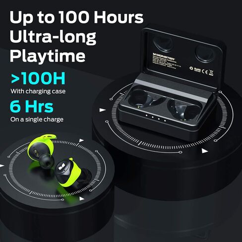 Monster Champion True Wireless Earbuds, Bluetooth 5.0 IPX8 Waterproof Sports Headphones with aptX Deep Bass, CVC 8.0 Noise Cancellation, Type C Quick Charge, 100Hrs Charging Case in Saudi Arabia