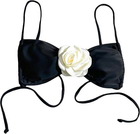 OYOANGLE Women's 3D Floral Appliques Sleeveless Wireless Bikini Top Spaghetti Straps Beachwear Swimsuit Tops in Saudi Arabia