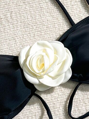 OYOANGLE Women's 3D Floral Appliques Sleeveless Wireless Bikini Top Spaghetti Straps Beachwear Swimsuit Tops in Saudi Arabia
