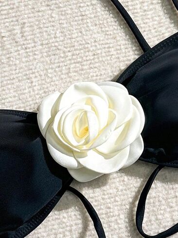 OYOANGLE Women's 3D Floral Appliques Sleeveless Wireless Bikini Top Spaghetti Straps Beachwear Swimsuit Tops in Saudi Arabia