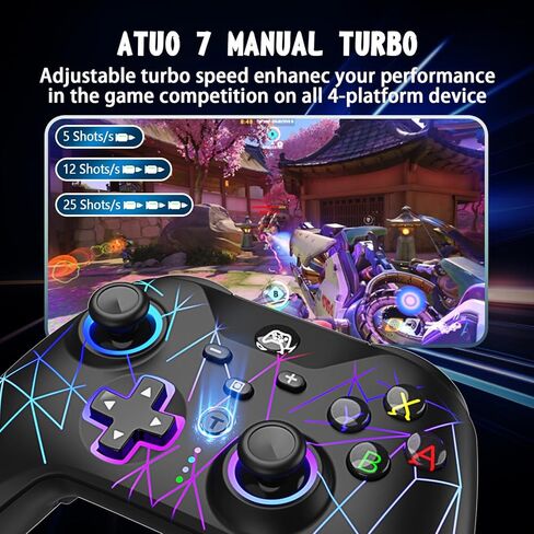 وحدة تحكم HQFYH Wireless Switch Pro، عصا تحكم قابلة لإعادة الشحن بقدرة 1000 مللي أمبير في الساعة مع RGB بارد، توربو، ماكرو، محور جيروسكوبي، تنبيه، مشغل القاعة، للتبديل/Lite/OLED/iOS/Android/PC in Kuwait