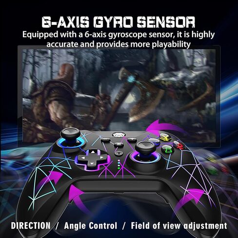 وحدة تحكم HQFYH Wireless Switch Pro، عصا تحكم قابلة لإعادة الشحن بقدرة 1000 مللي أمبير في الساعة مع RGB بارد، توربو، ماكرو، محور جيروسكوبي، تنبيه، مشغل القاعة، للتبديل/Lite/OLED/iOS/Android/PC in Kuwait