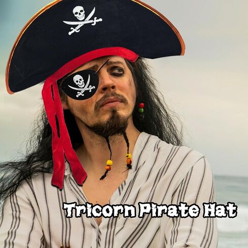 Men Pirate Costume 4 Pcs Accessories Outfit Party Supplies Pirate Hat Cap Man Medieval Renaissance Cosplay Role Play in Saudi Arabia