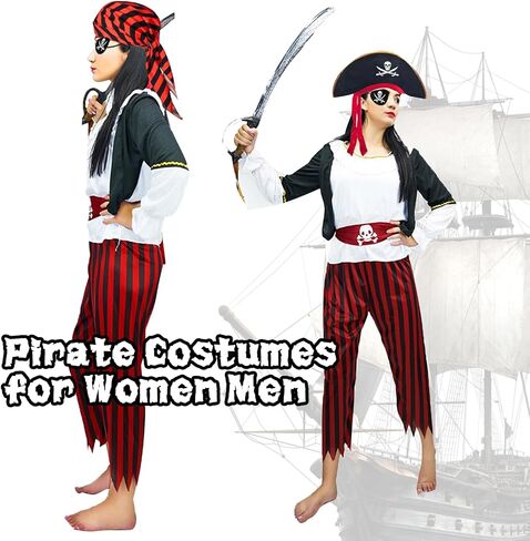Men Pirate Costume 4 Pcs Accessories Outfit Party Supplies Pirate Hat Cap Man Medieval Renaissance Cosplay Role Play in Saudi Arabia