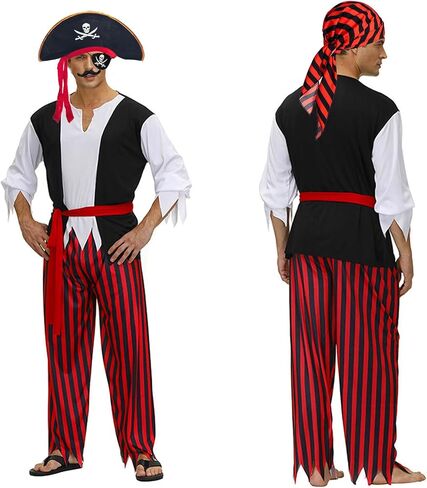 Men Pirate Costume 4 Pcs Accessories Outfit Party Supplies Pirate Hat Cap Man Medieval Renaissance Cosplay Role Play in Saudi Arabia