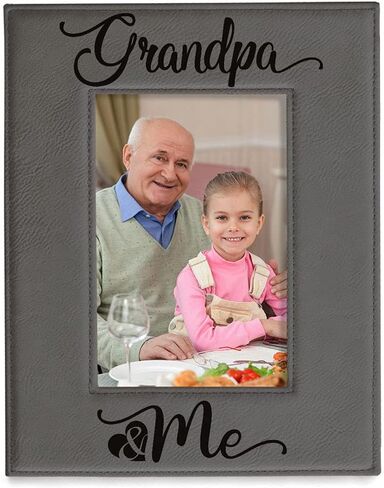 KATE POSH - Grandpa & Me Engraved Grey Leather Picture Frame, First Grandchild Gifts, Best Grandpa Ever, Grandparents Gifts (4x6-Vertical) in Saudi Arabia
