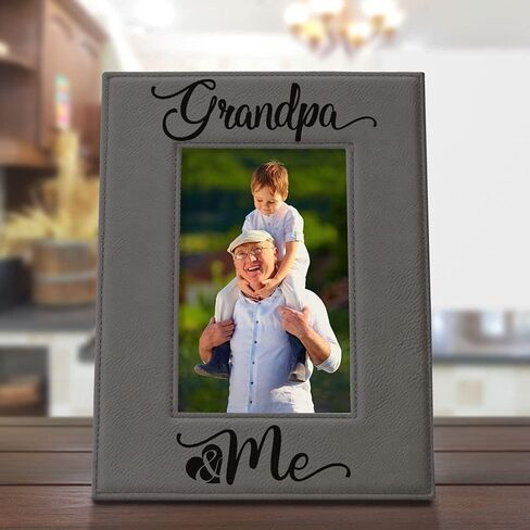 KATE POSH - Grandpa & Me Engraved Grey Leather Picture Frame, First Grandchild Gifts, Best Grandpa Ever, Grandparents Gifts (4x6-Vertical) in Saudi Arabia