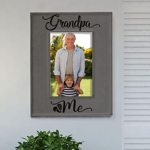 KATE POSH - Grandpa & Me Engraved Grey Leather Picture Frame, First Grandchild Gifts, Best Grandpa Ever, Grandparents Gifts (4x6-Vertical) in Saudi Arabia