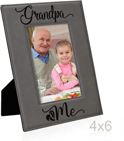 KATE POSH - Grandpa & Me Engraved Grey Leather Picture Frame, First Grandchild Gifts, Best Grandpa Ever, Grandparents Gifts (4x6-Vertical) in Saudi Arabia