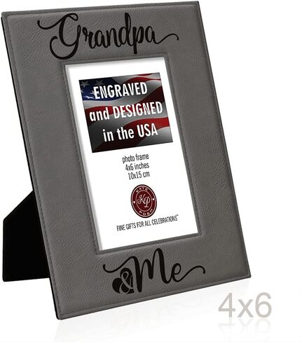 KATE POSH - Grandpa & Me Engraved Grey Leather Picture Frame, First Grandchild Gifts, Best Grandpa Ever, Grandparents Gifts (4x6-Vertical) in Saudi Arabia