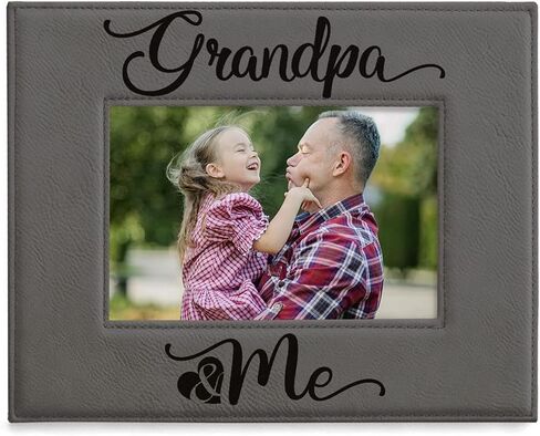 KATE POSH - Grandpa & Me Engraved Grey Leather Picture Frame, First Grandchild Gifts, Best Grandpa Ever, Grandparents Gifts (4x6-Vertical) in Saudi Arabia