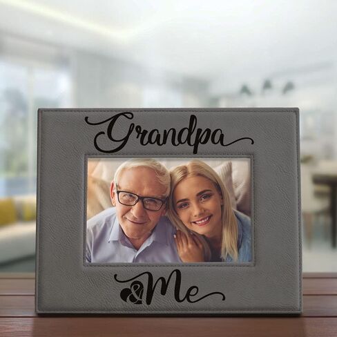 KATE POSH - Grandpa & Me Engraved Grey Leather Picture Frame, First Grandchild Gifts, Best Grandpa Ever, Grandparents Gifts (4x6-Vertical) in Saudi Arabia