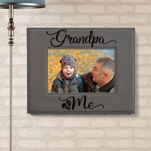 KATE POSH - Grandpa & Me Engraved Grey Leather Picture Frame, First Grandchild Gifts, Best Grandpa Ever, Grandparents Gifts (4x6-Vertical) in Saudi Arabia