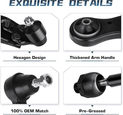 ذراع التحكم الأمامي السفلي مع مجموعة وصلات كروية جانب الركاب والسائق + رابط نهاية قضيب التثبيت + طقم تعليق نهاية قضيب الربط الداخلي الخارجي لـ 2004 2005 2006 2007 2008 2009 Toyota Sienna in Kuwait