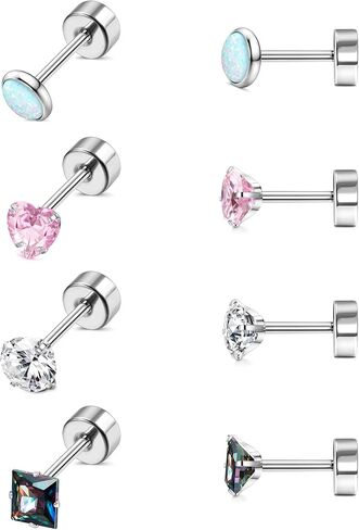 Stud Earrings For Men Women G23 Titanium Flat Back screw Back Earrings Hypoallergenic Sensitive Silver Cartilage Earring Studs in Saudi Arabia