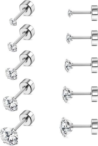 Stud Earrings For Men Women G23 Titanium Flat Back screw Back Earrings Hypoallergenic Sensitive Silver Cartilage Earring Studs in Saudi Arabia