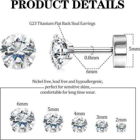 Stud Earrings For Men Women G23 Titanium Flat Back screw Back Earrings Hypoallergenic Sensitive Silver Cartilage Earring Studs in Saudi Arabia