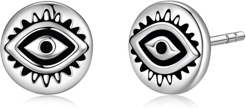 أقراط عين الشر 925 من الفضة الإسترليني هيبوالرجينيك للجنسين أقراط للرجال والنساء تميمة هدية للرجال والنساء in Kuwait
