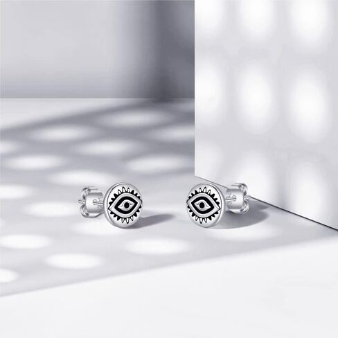 أقراط عين الشر 925 من الفضة الإسترليني هيبوالرجينيك للجنسين أقراط للرجال والنساء تميمة هدية للرجال والنساء in Kuwait