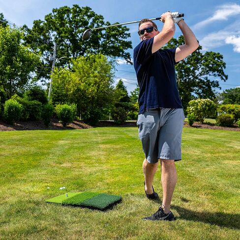Franklin Sports Tri-Turf Golf Hitting Mat with Rubber Tee - Practice Aid Golf for All Levels - Portable Hitting Grass for Golf Driving, Green Multi, (Model: 92502X) in Saudi Arabia