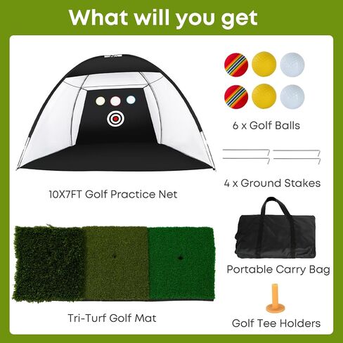 Golfguru Golf Net, All-in-1 Golf Practice Net with 1 Golf Mat, 5 Golf Balls, 1 Golf Tee, Golf Net for Backyard Driving Chipping Ind, 10 x 7 Ft in Saudi Arabia