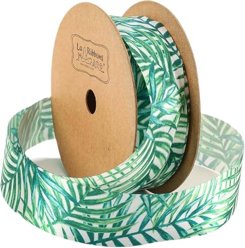 شريط حافة سلكي من Laribbons، شريط استوائي مقاس 1 × 10 ياردة، شريط أوراق النخيل المطبوع صيفيًا لاستحمام الطفل، وحفلة المزرعة، والحرف اليدوية، وأقواس إكليل الزهور in Kuwait