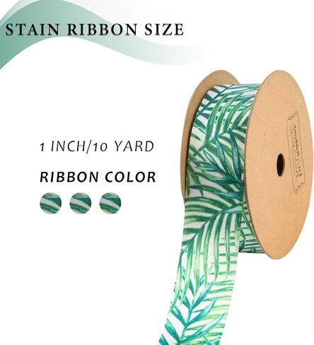 شريط حافة سلكي من Laribbons، شريط استوائي مقاس 1 × 10 ياردة، شريط أوراق النخيل المطبوع صيفيًا لاستحمام الطفل، وحفلة المزرعة، والحرف اليدوية، وأقواس إكليل الزهور in Kuwait