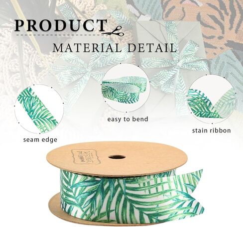 شريط حافة سلكي من Laribbons، شريط استوائي مقاس 1 × 10 ياردة، شريط أوراق النخيل المطبوع صيفيًا لاستحمام الطفل، وحفلة المزرعة، والحرف اليدوية، وأقواس إكليل الزهور in Kuwait
