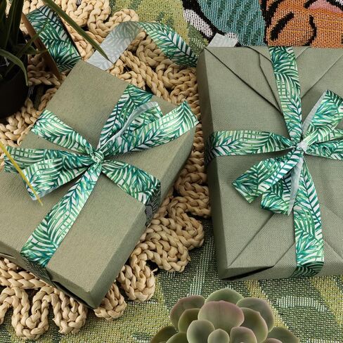 شريط حافة سلكي من Laribbons، شريط استوائي مقاس 1 × 10 ياردة، شريط أوراق النخيل المطبوع صيفيًا لاستحمام الطفل، وحفلة المزرعة، والحرف اليدوية، وأقواس إكليل الزهور in Kuwait