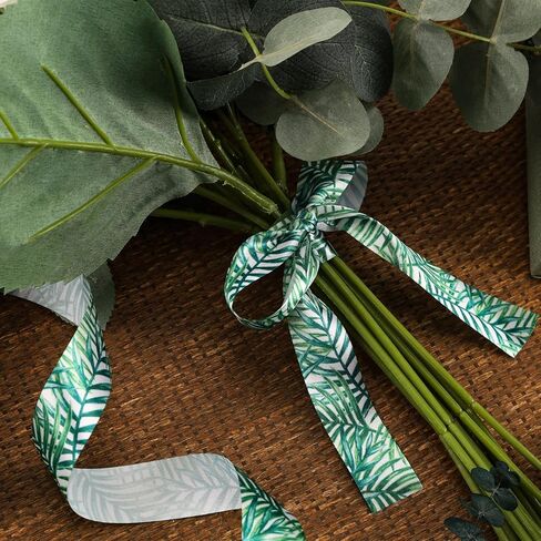 شريط حافة سلكي من Laribbons، شريط استوائي مقاس 1 × 10 ياردة، شريط أوراق النخيل المطبوع صيفيًا لاستحمام الطفل، وحفلة المزرعة، والحرف اليدوية، وأقواس إكليل الزهور in Kuwait