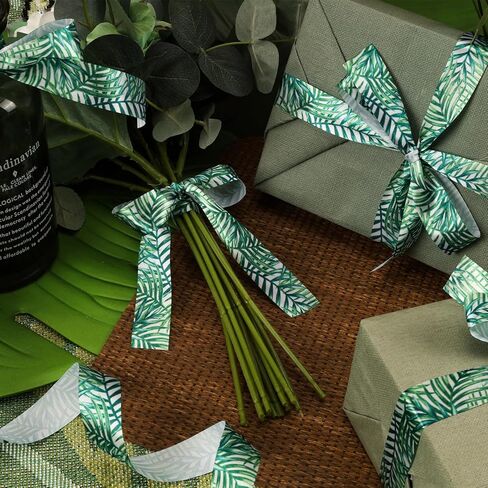 شريط حافة سلكي من Laribbons، شريط استوائي مقاس 1 × 10 ياردة، شريط أوراق النخيل المطبوع صيفيًا لاستحمام الطفل، وحفلة المزرعة، والحرف اليدوية، وأقواس إكليل الزهور in Kuwait