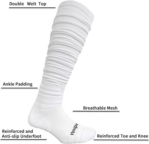 Youper Scrunch Padded Football Socks 2 Pack, Extra Long Sports Soccer Socks for Men & Boys in Saudi Arabia